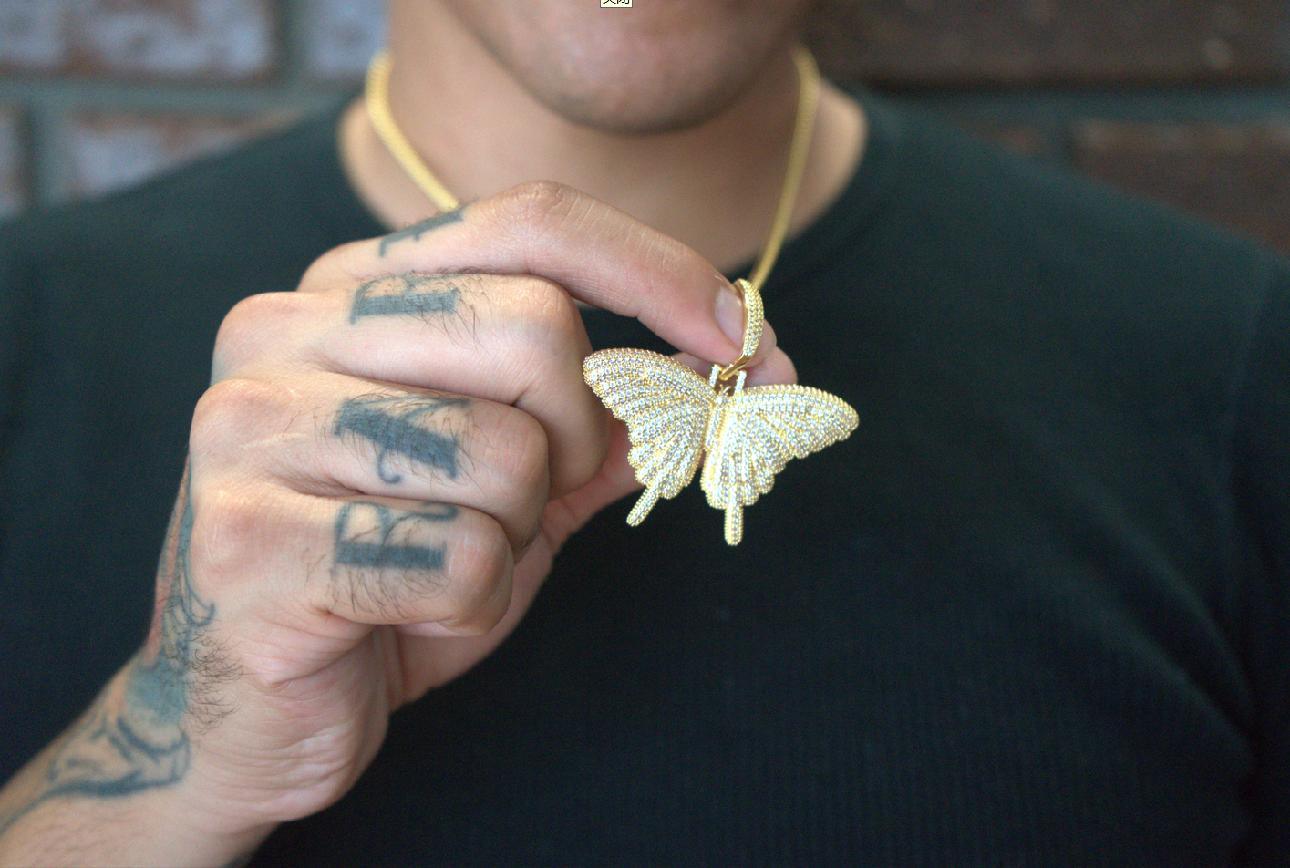 18K Gold Iced Butterfly Pendant