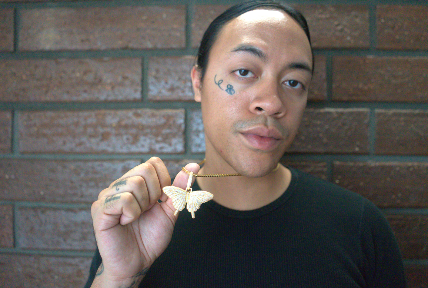18K Gold Iced Butterfly Pendant