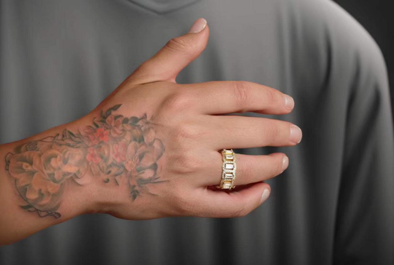 14K Gold Plated Baguette Ring - {{ cuban link}} Ring