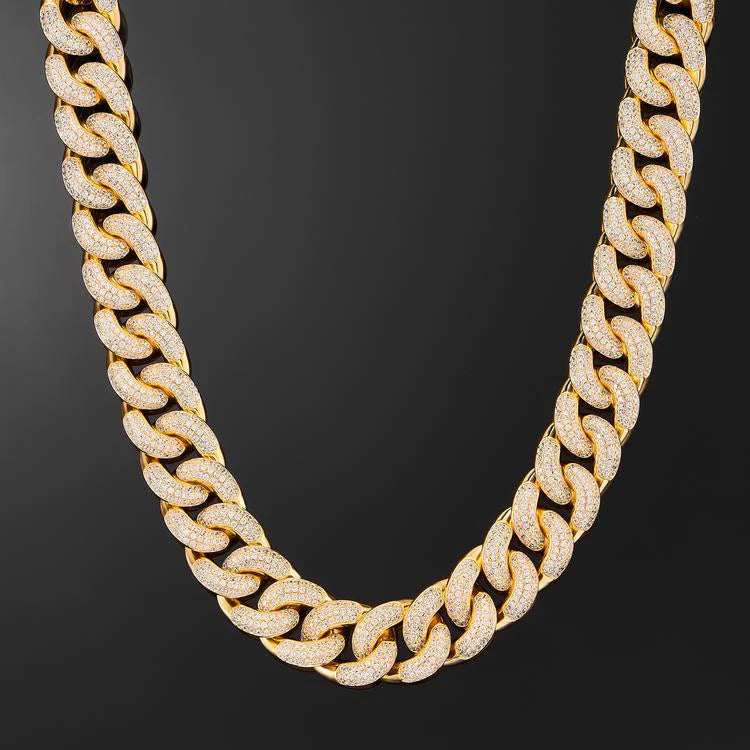 20mm 18K Gold Plated Blue Iced Cuban Chain