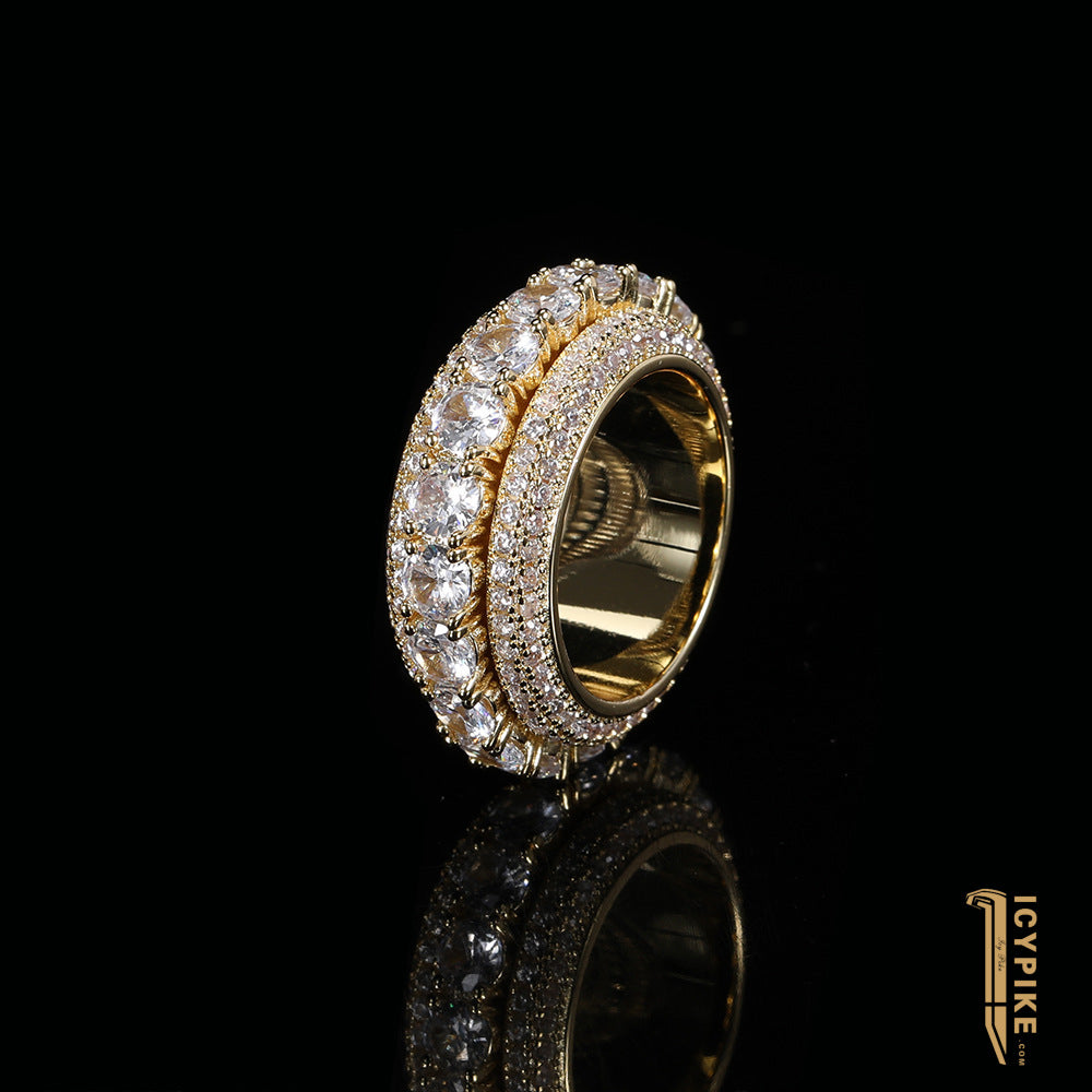 18K Gold Plated Five Rows Full Set Ring - {{ cuban link}} Ring