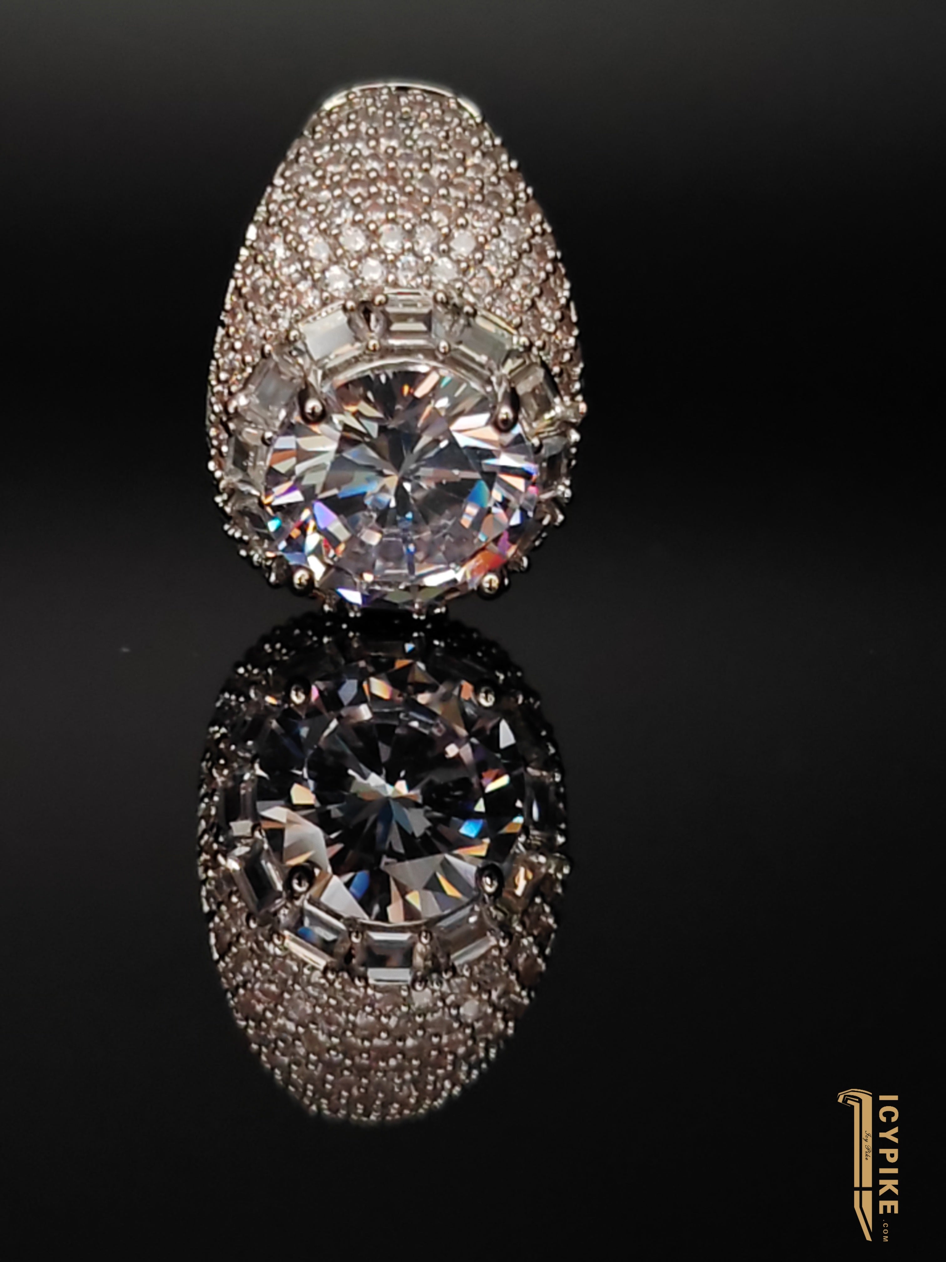 18K Gold Plated Big Round Diamond Full Set Ring - {{ cuban link}} Ring