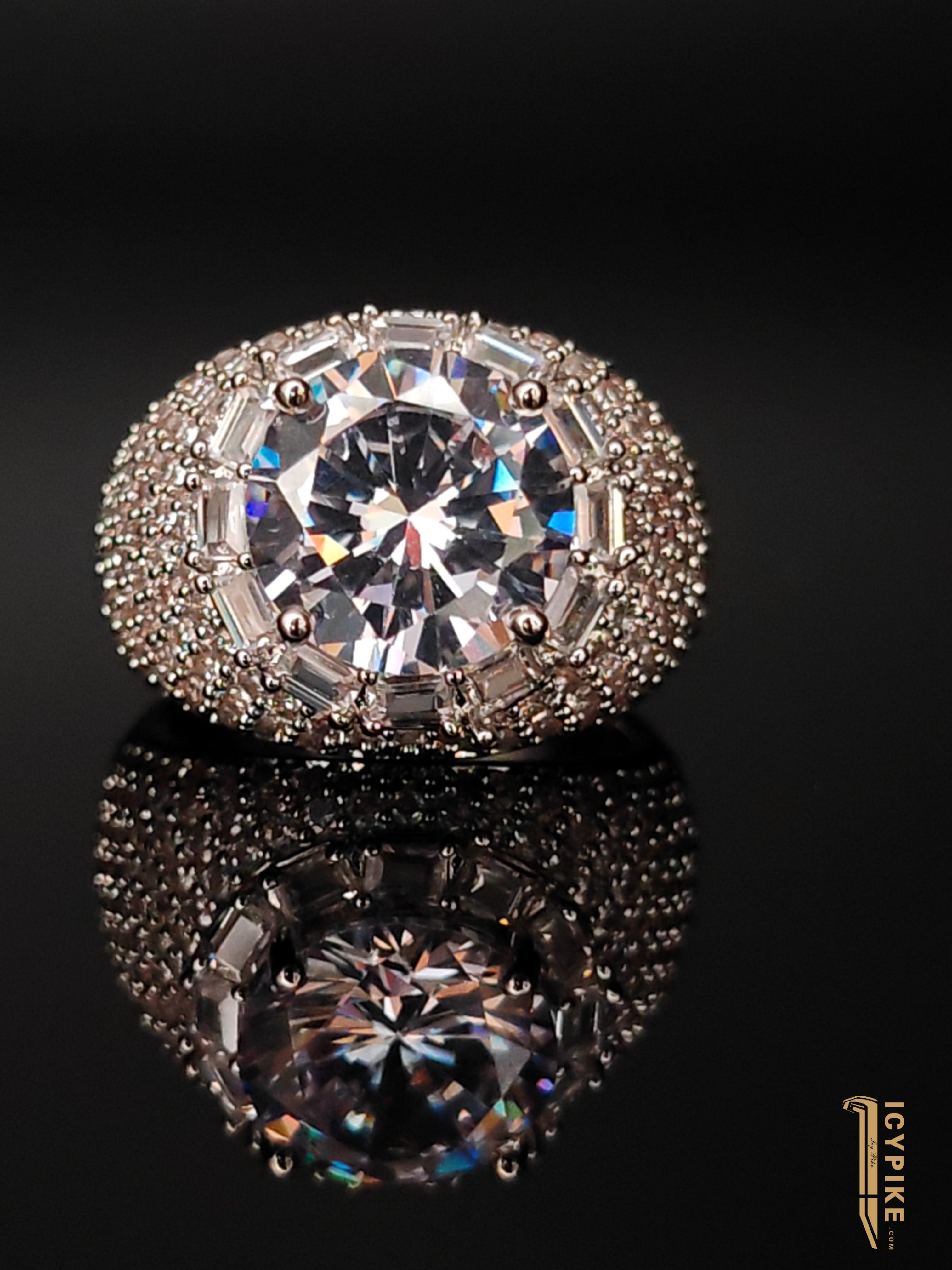 18K Gold Plated Big Round Diamond Full Set Ring - {{ cuban link}} Ring