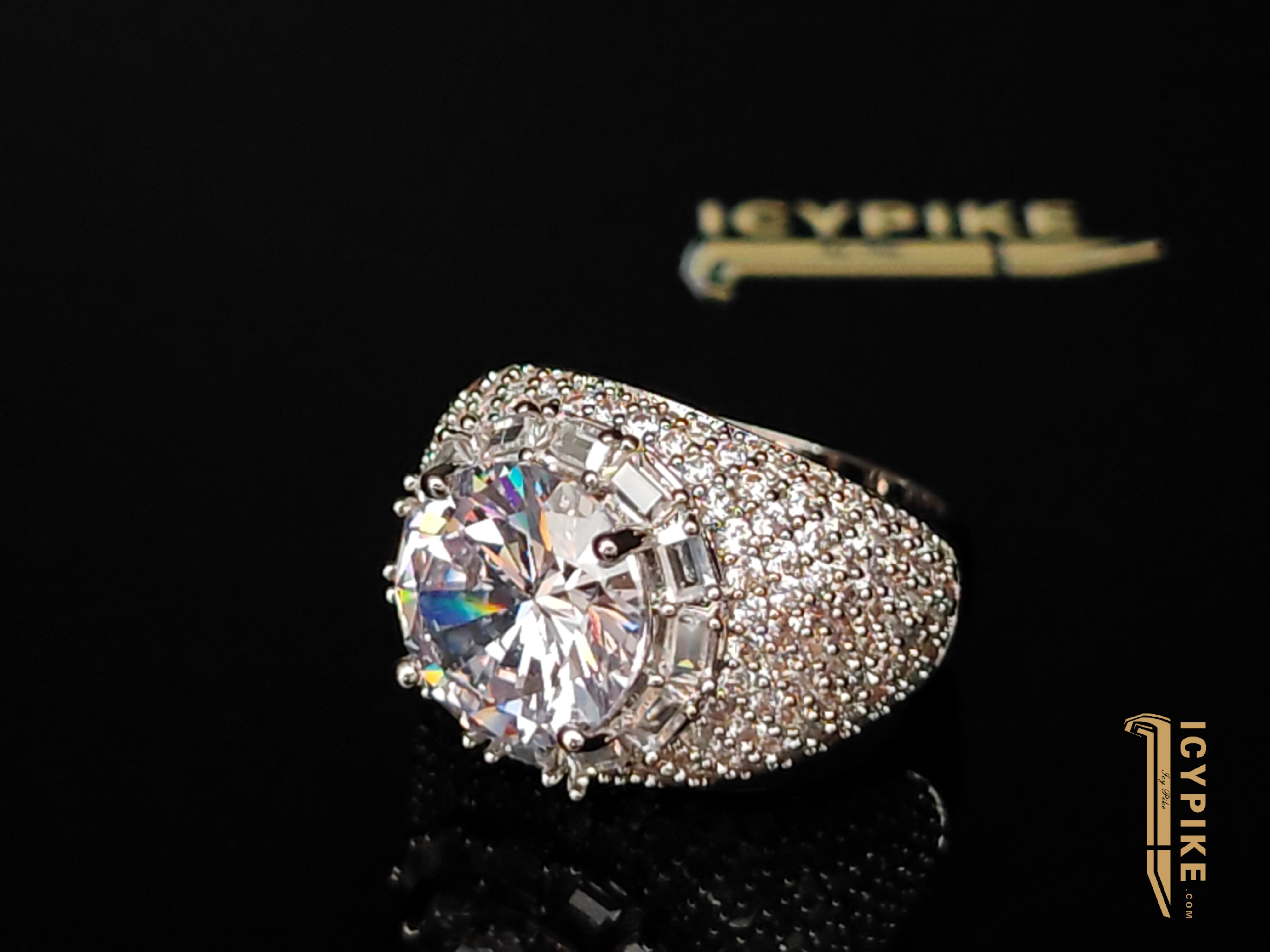 18K Gold Plated Big Round Diamond Full Set Ring - {{ cuban link}} Ring