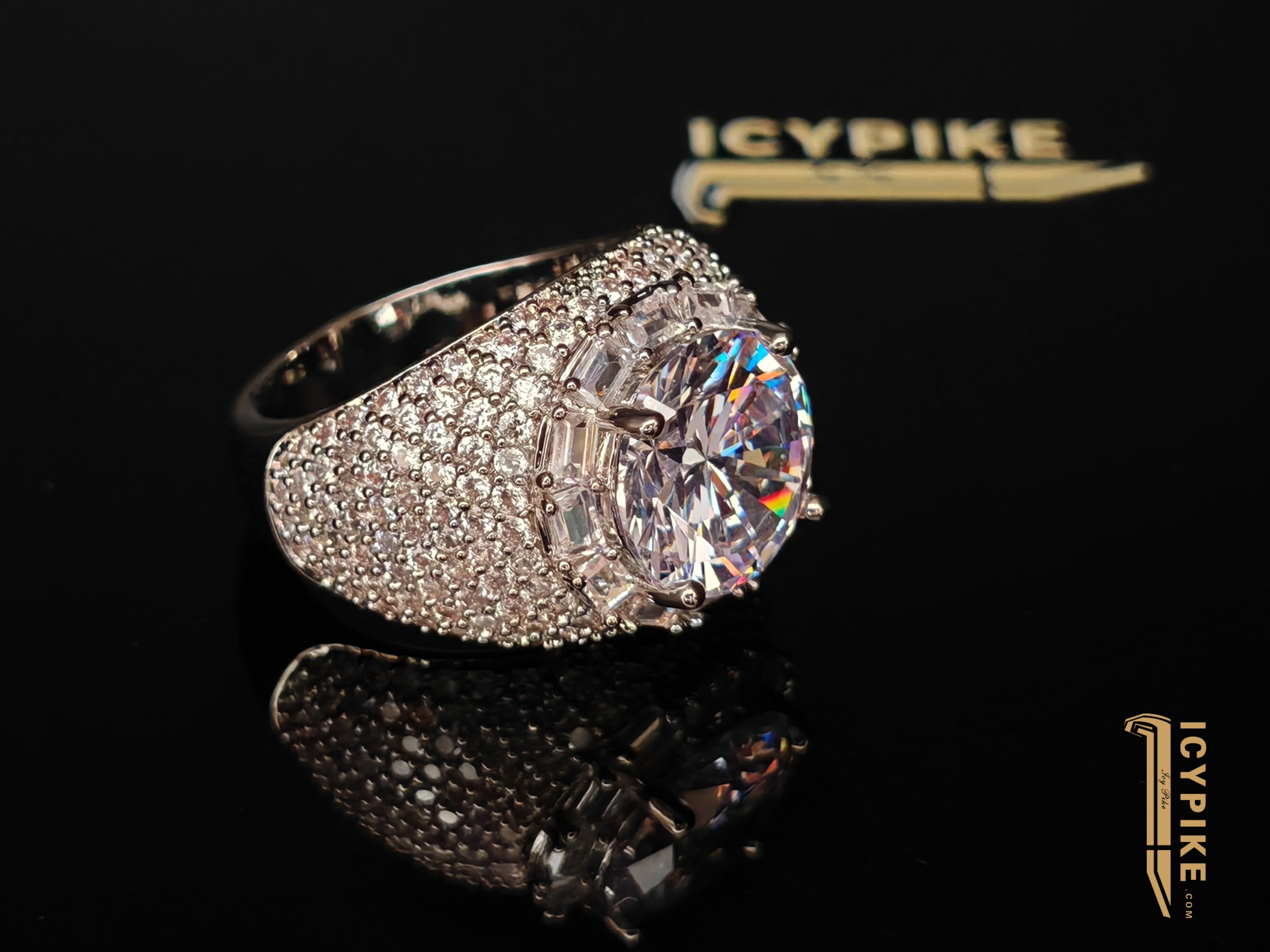 18K Gold Plated Big Round Diamond Full Set Ring - {{ cuban link}} Ring