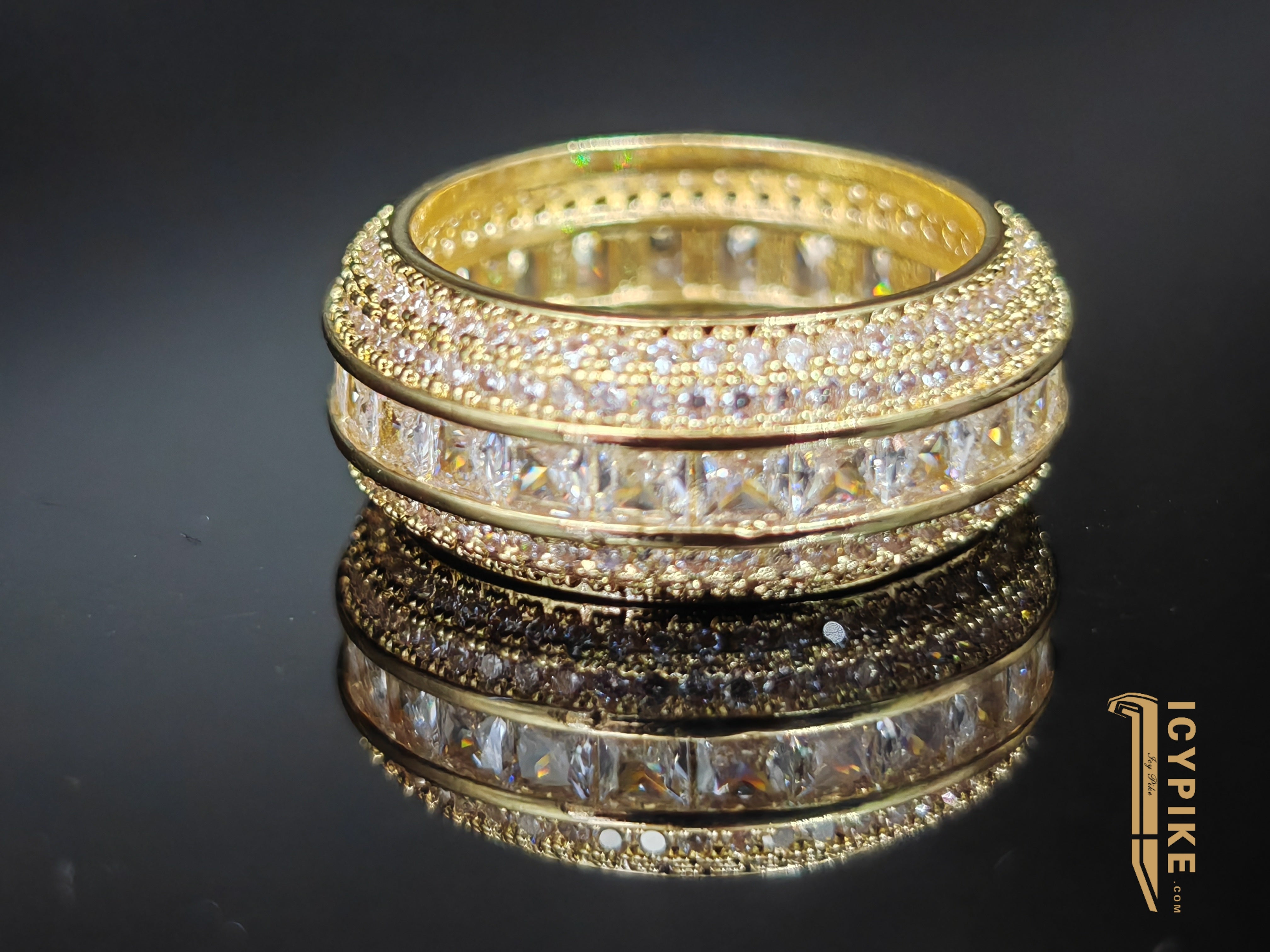 18K Gold Plated Five Rows Full Set Ring - {{ cuban link}} Ring