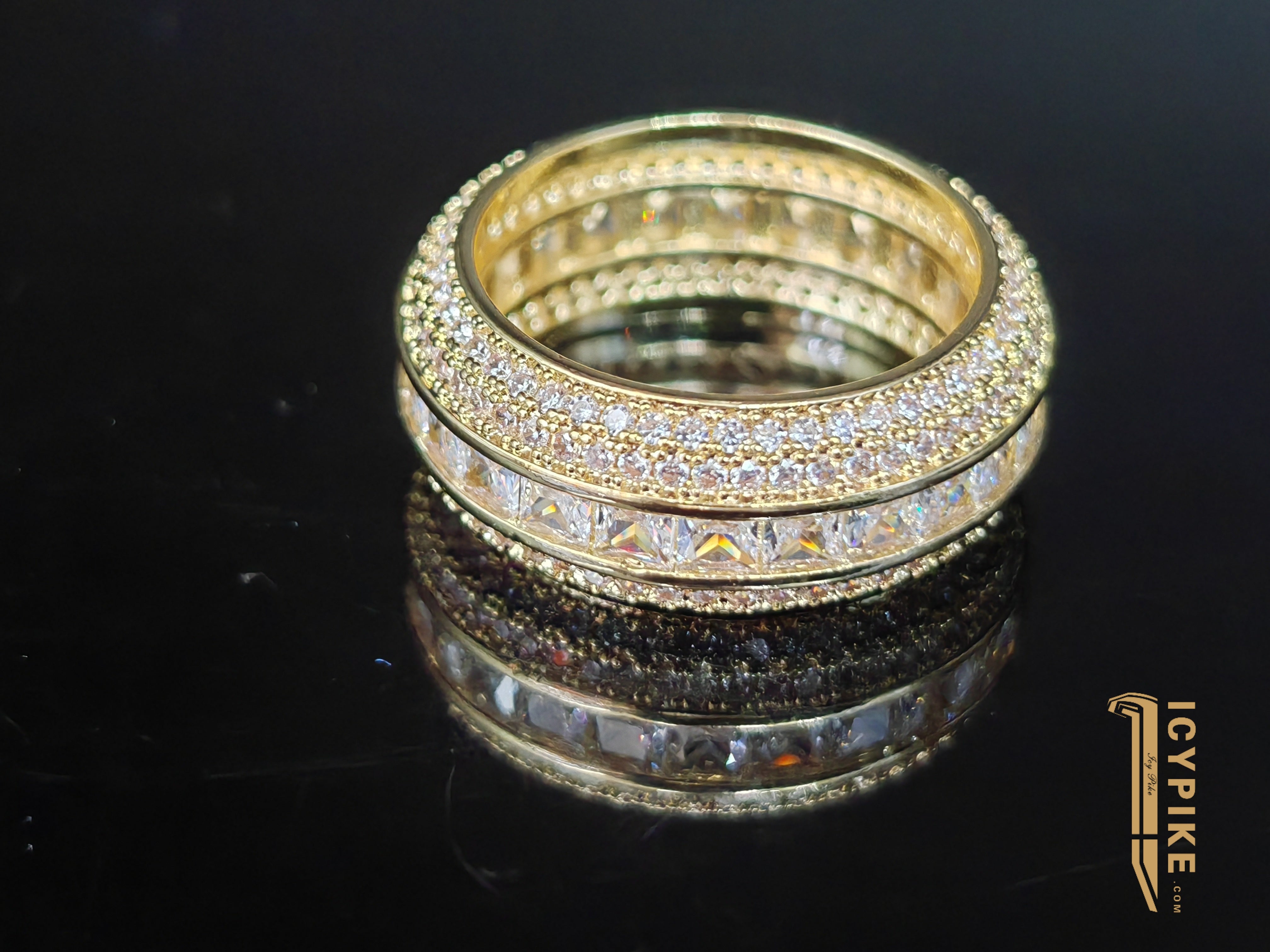 18K Gold Plated Five Rows Full Set Ring - {{ cuban link}} Ring