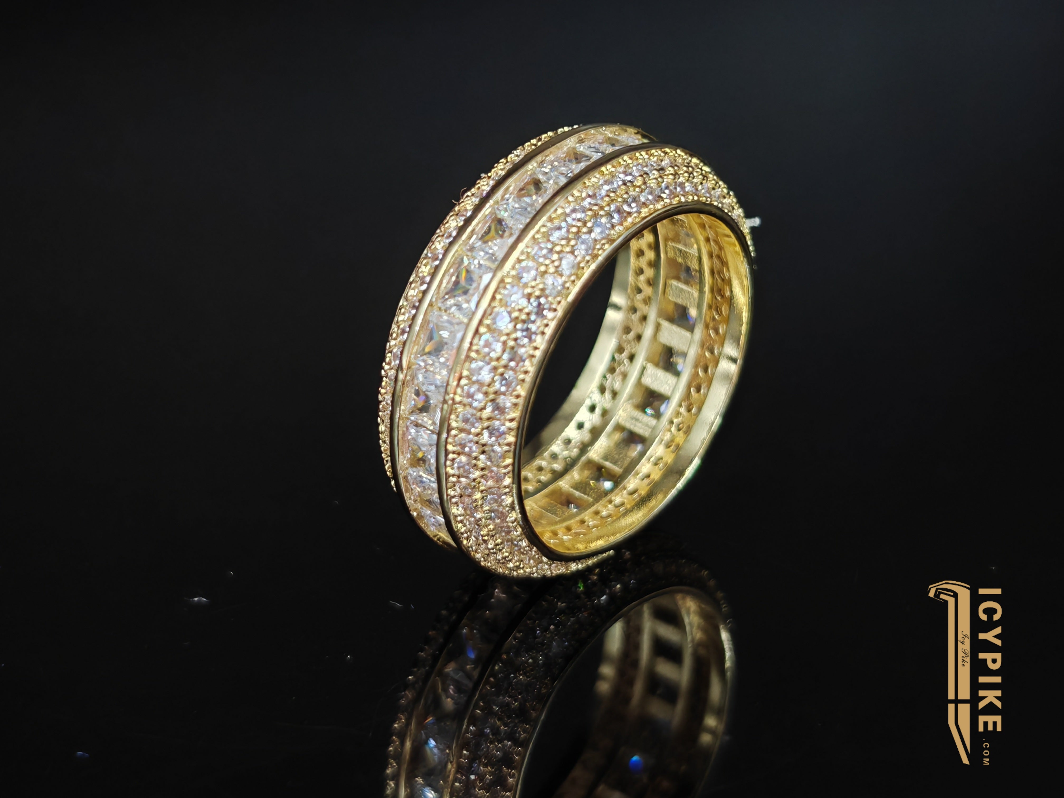 18K Gold Plated Five Rows Full Set Ring - {{ cuban link}} Ring