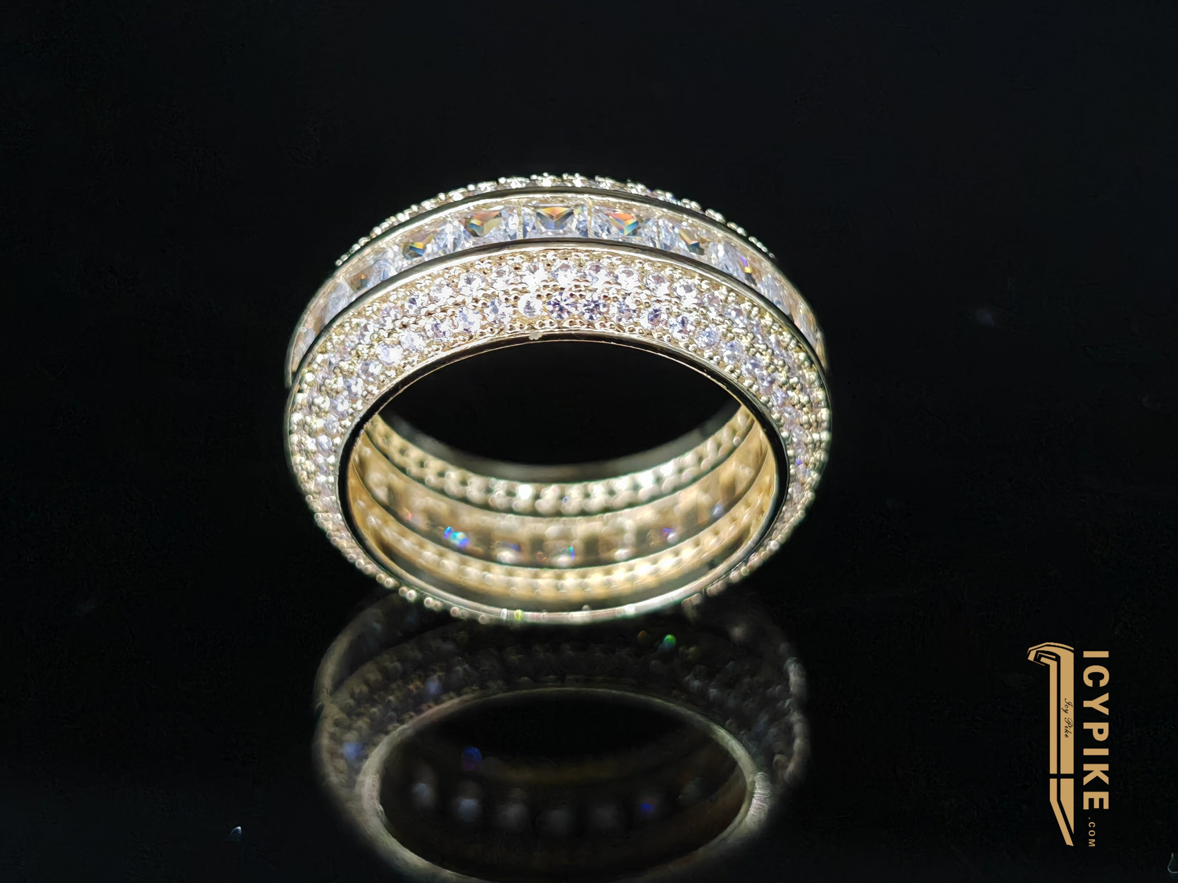 18K Gold Plated Five Rows Full Set Ring - {{ cuban link}} Ring