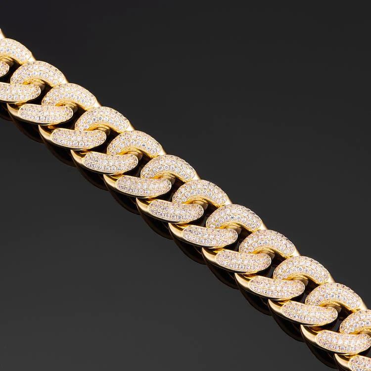 20mm 18K Gold Plated Blue Iced Cuban Chain