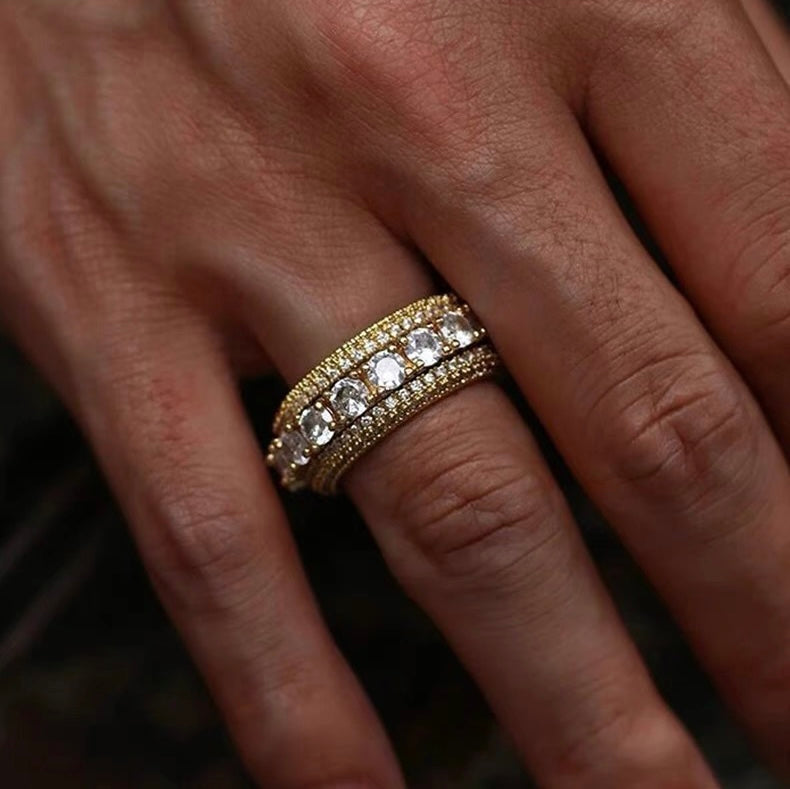 18K Gold Five Rows Full Set Ring