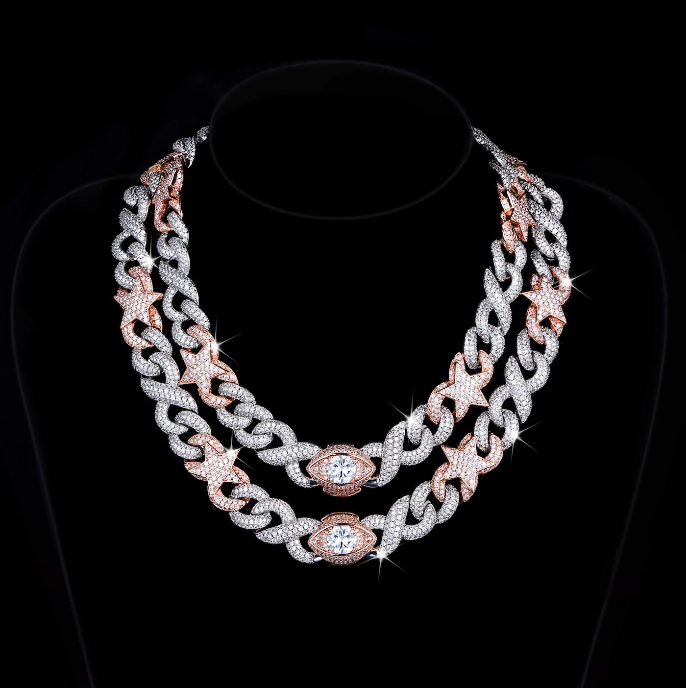 20MM The Eye of Hours 18K Gold Iced out Necklace