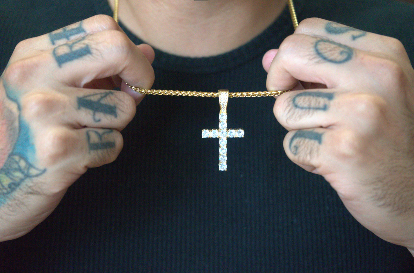 18K Gold Iced Cross Pendant