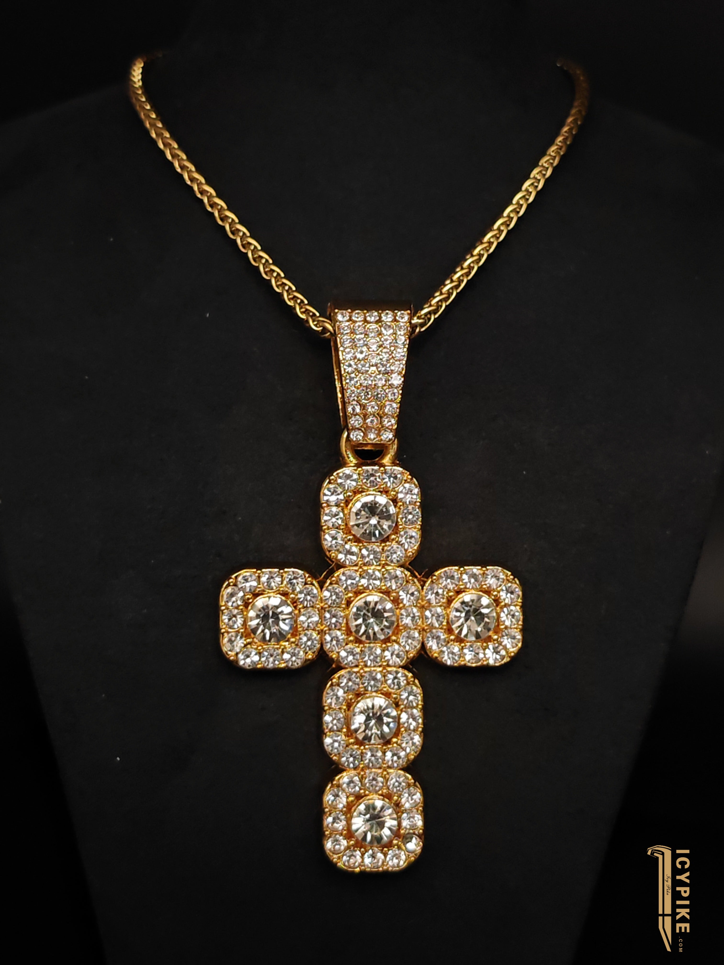 70mm*47mm*16mm Gold Plated Ice Cube Cross Pendant - {{ cuban link}} Pendant