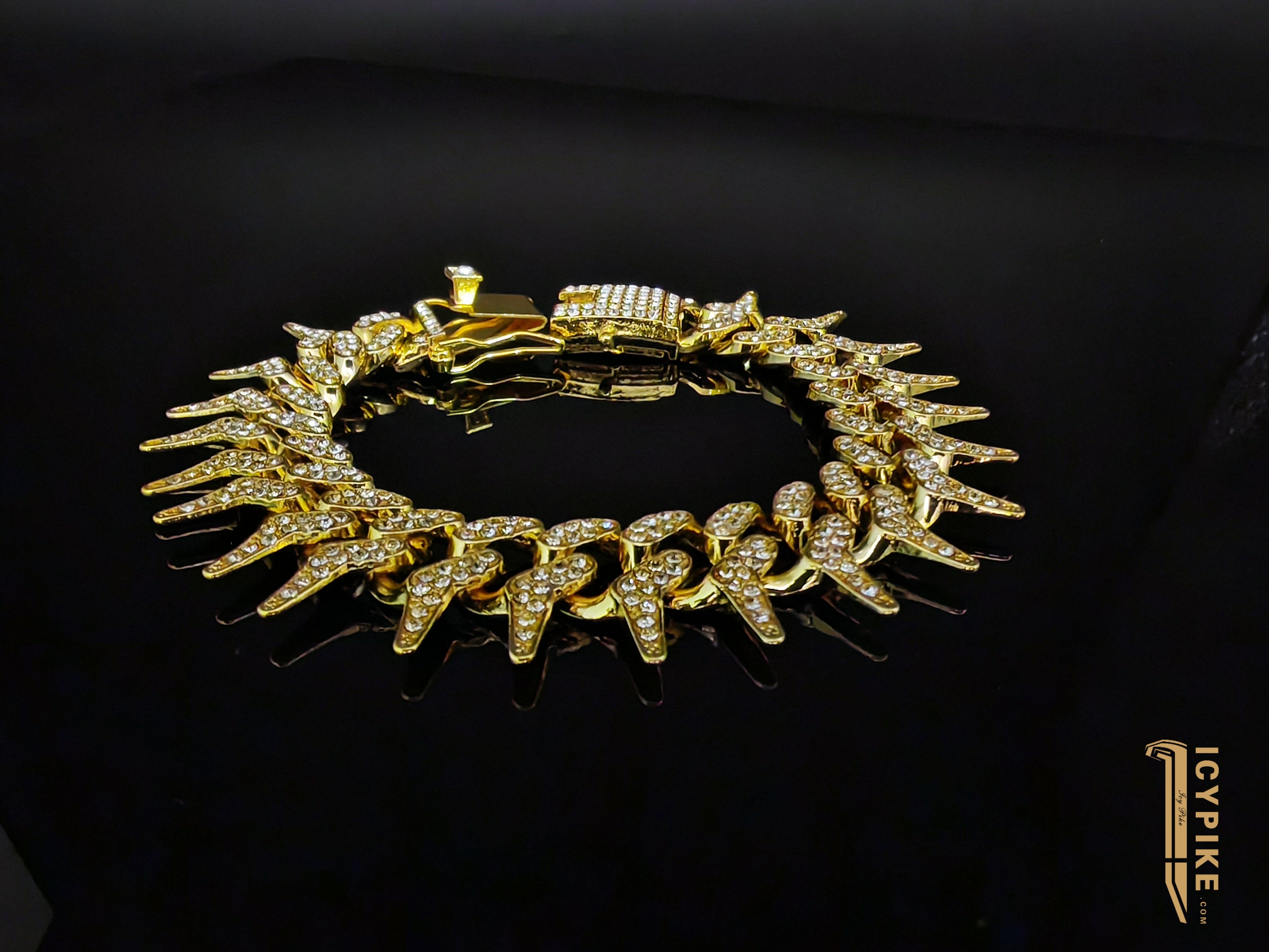 19mm Gold Plated Fish Bone Cuban Link Bracelet - {{ cuban link}} Bracelet