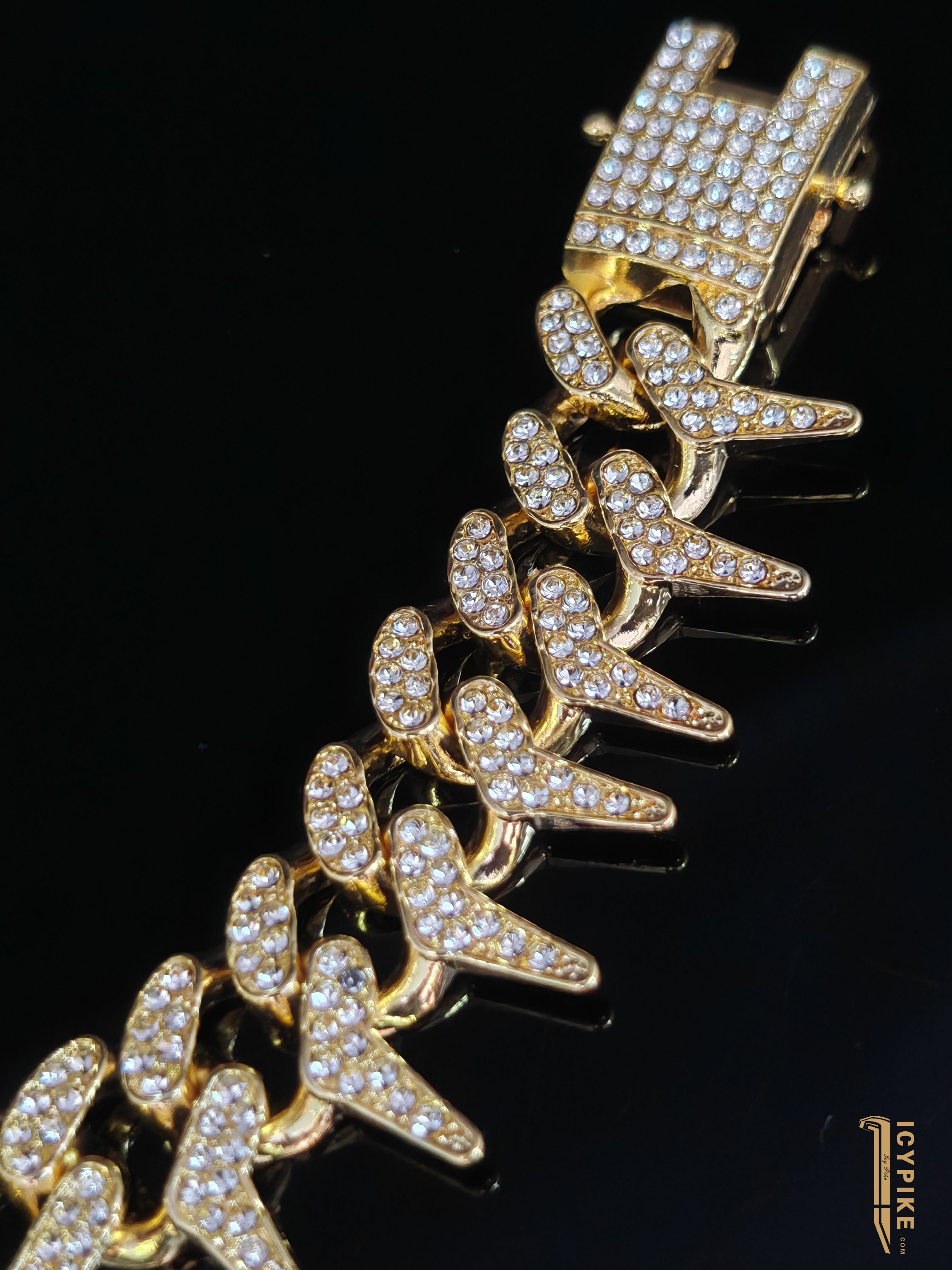 19mm Gold Plated Fish Bone Cuban Link Bracelet - {{ cuban link}} Bracelet
