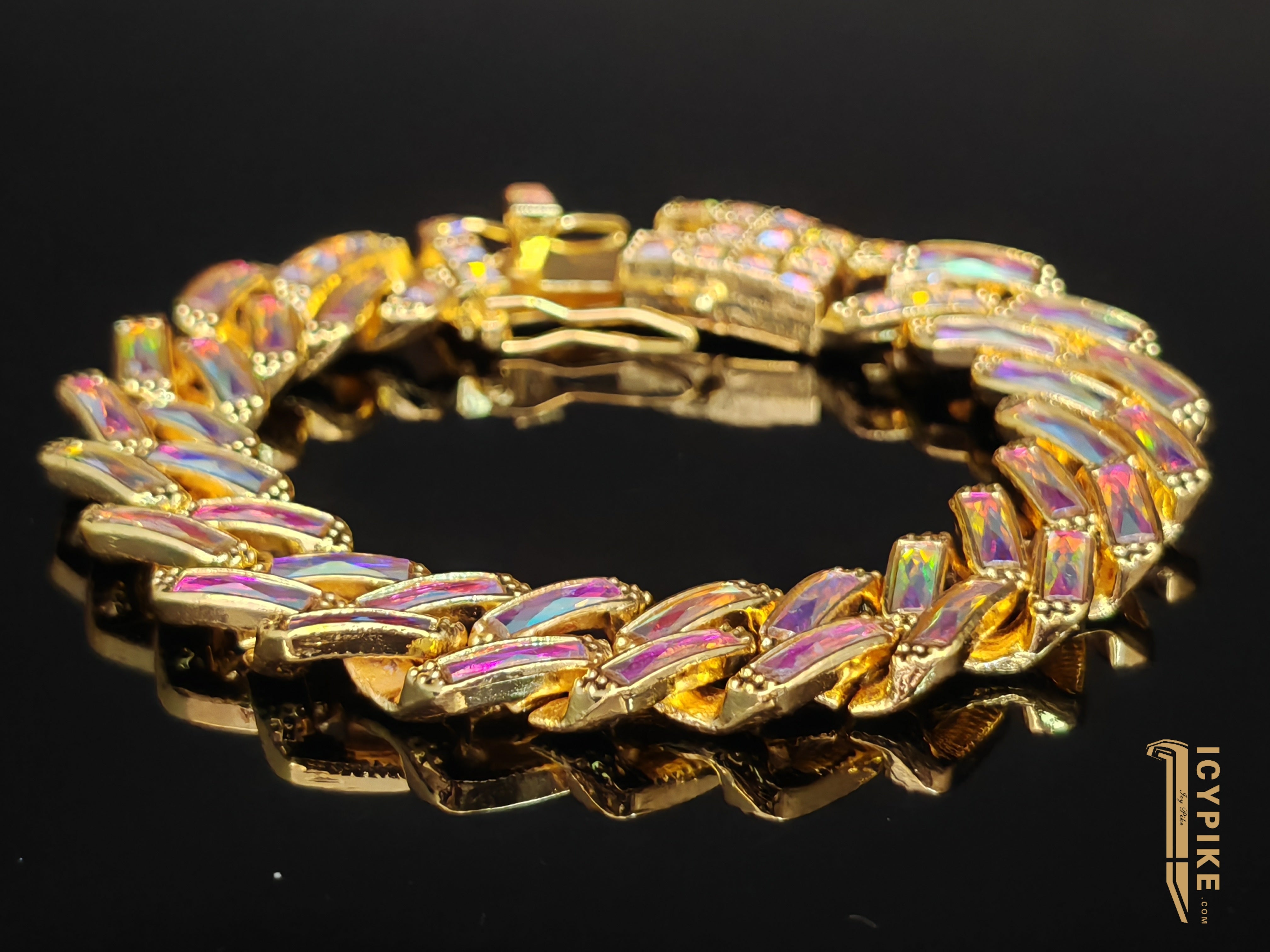 13mm Gold Plated Rainbow Cuban Link Bracelet - {{ cuban link}} Bracelet