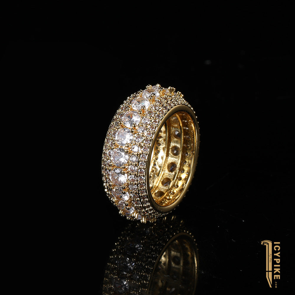 18K Gold Plated Five Rows Full Set Ring - {{ cuban link}} Ring