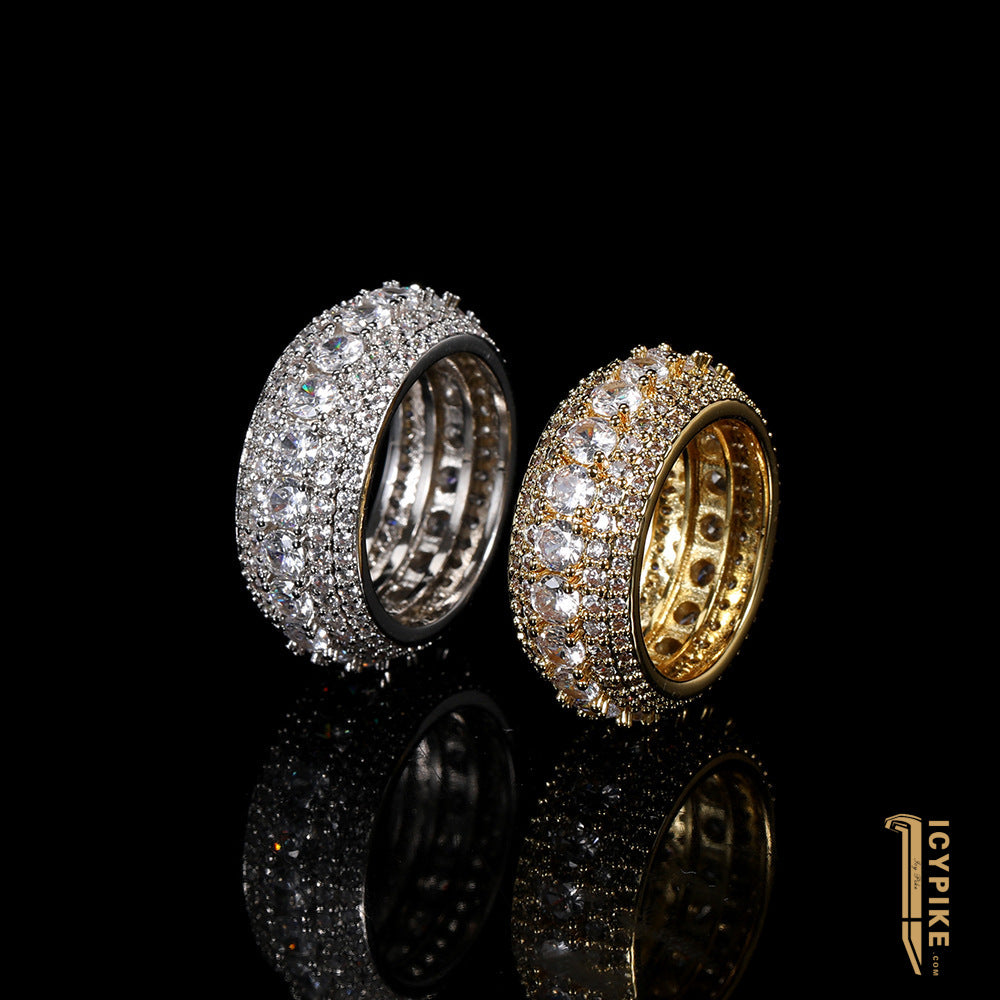 18K Gold Plated Five Rows Full Set Ring - {{ cuban link}} Ring