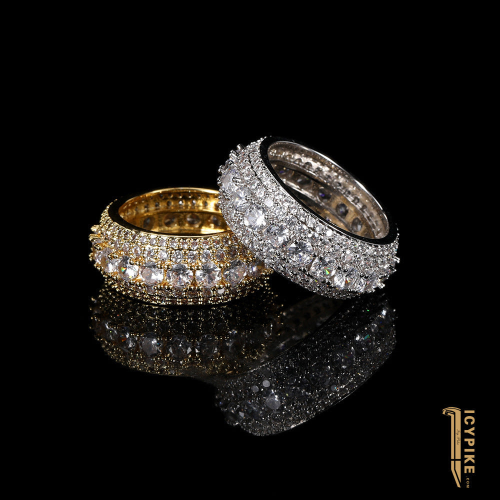 18K Gold Plated Five Rows Full Set Ring - {{ cuban link}} Ring