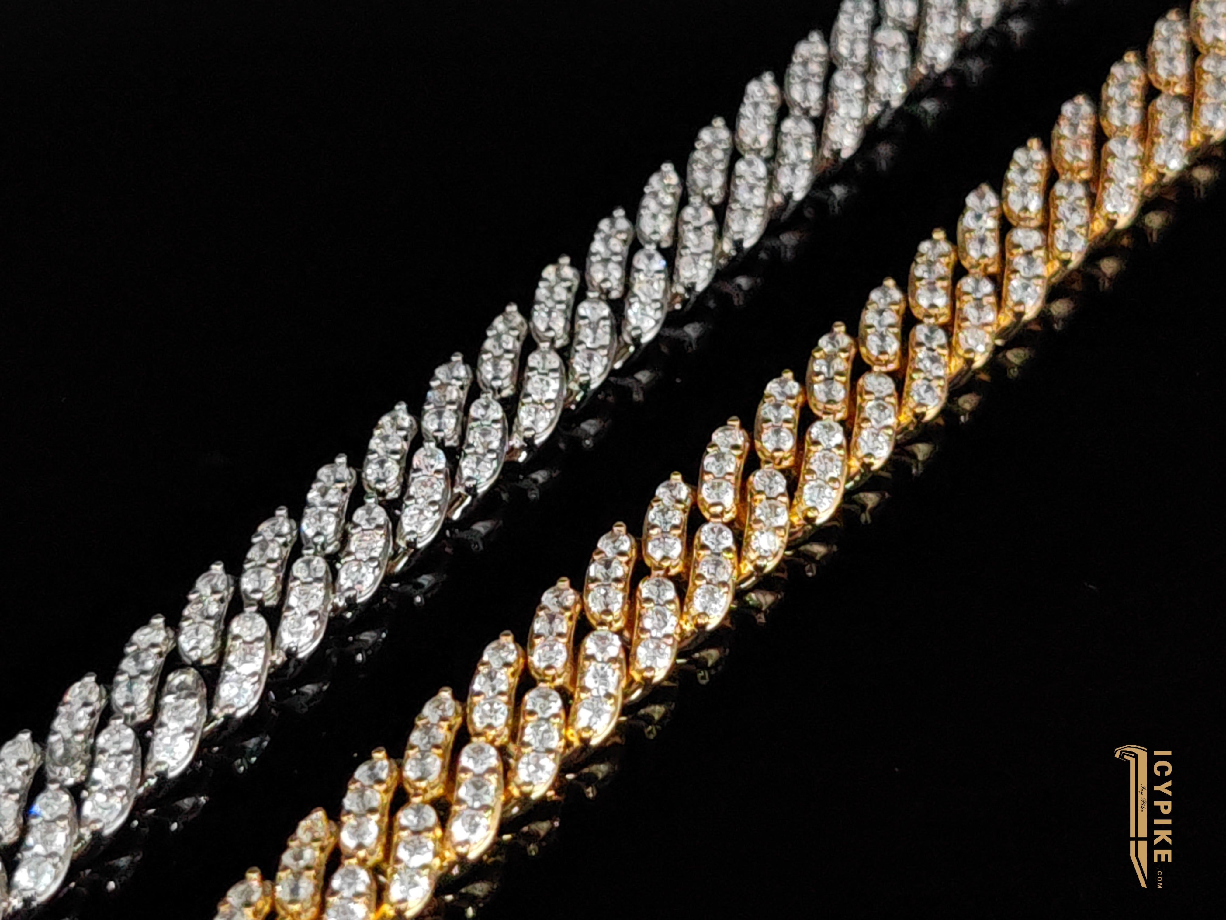 8MM DIAMOND PRONG CUBAN CHAIN IN 18 K WHITE/Yellow GOLD - {{ cuban link}} Chain