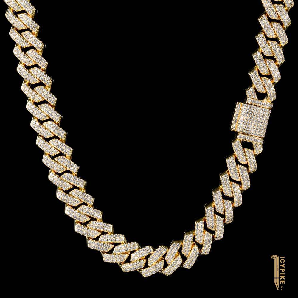 14MM TWO-ROW PRONG 18K GOLD CUBAN LINK CHAIN - {{ cuban link}} Chain
