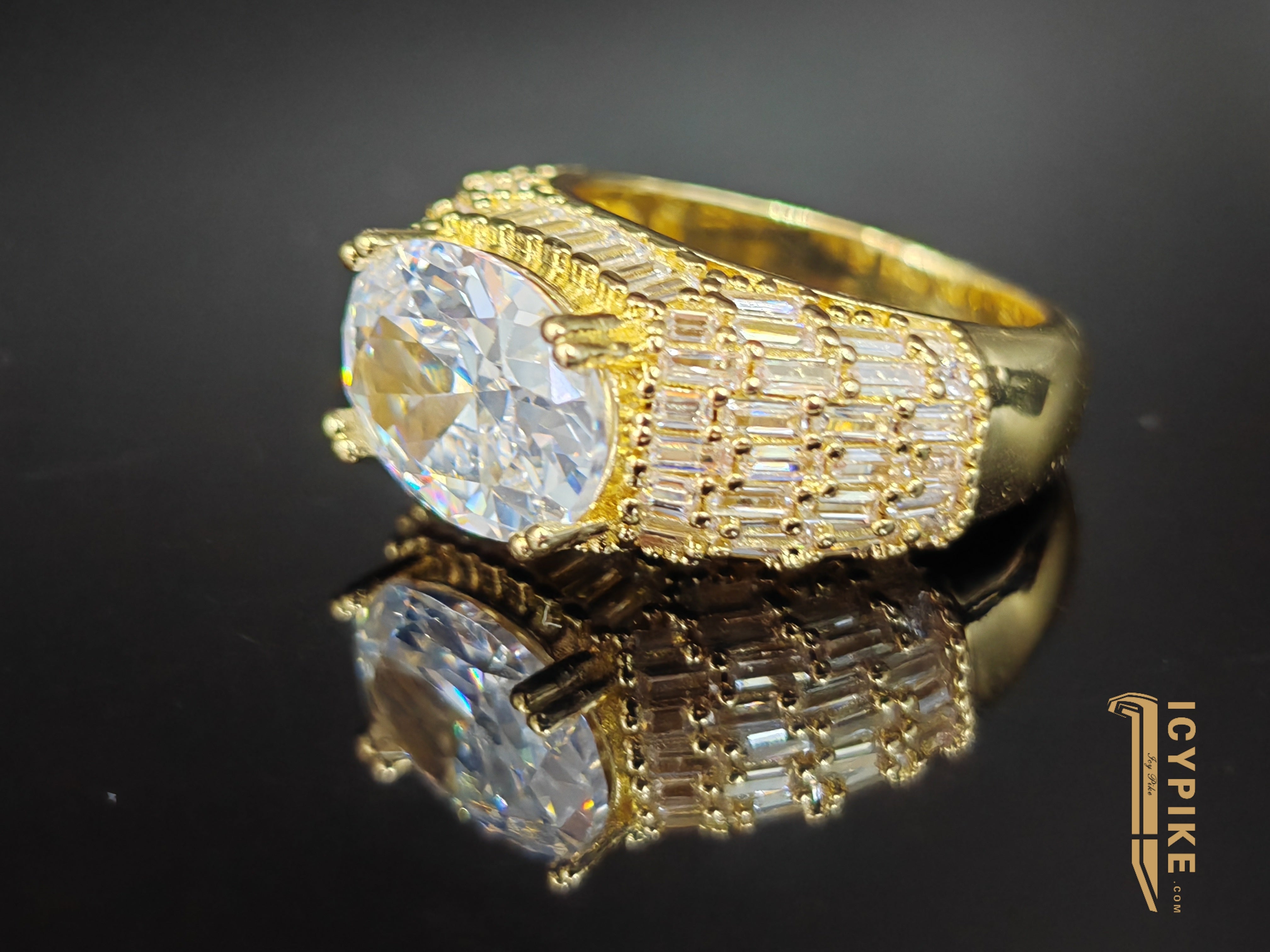 18K Gold Plated Big Round Diamond Mixed Set Ring - {{ cuban link}} Ring