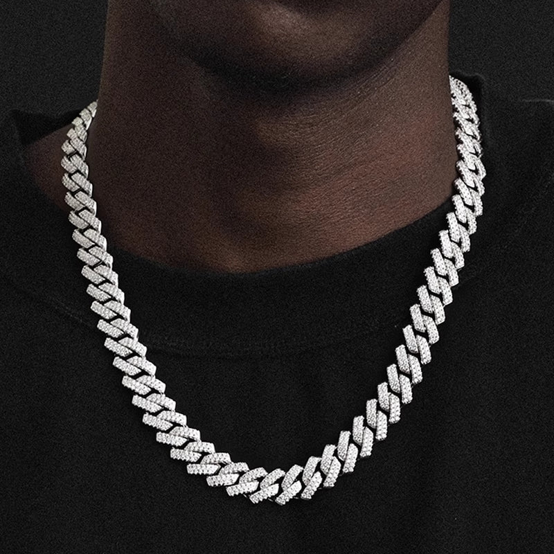 14mm 18K Gold Plated Two-row Prong Cuban Link Chain