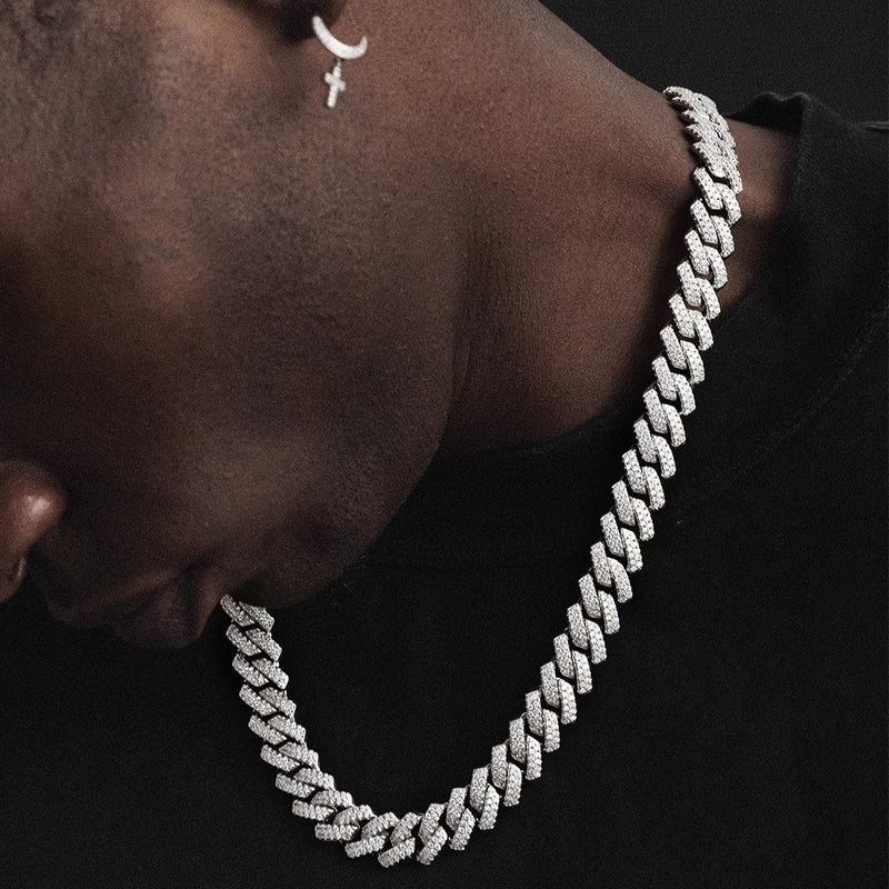 14mm 18K Gold Plated Two-row Prong Cuban Link Chain