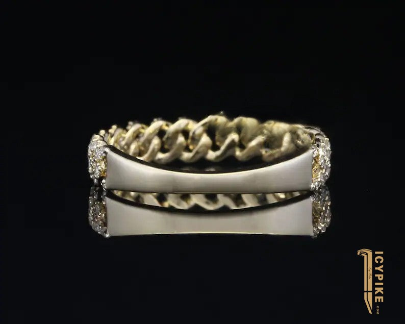 14K Solid Gold Diamond Pave Cuban Curb Link Ring - {{ cuban link}} Ring
