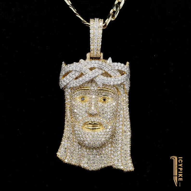 Custom Jesus Iced Out Pendant Men's Diamond Pendant VVS - {{ cuban link}} Pendant