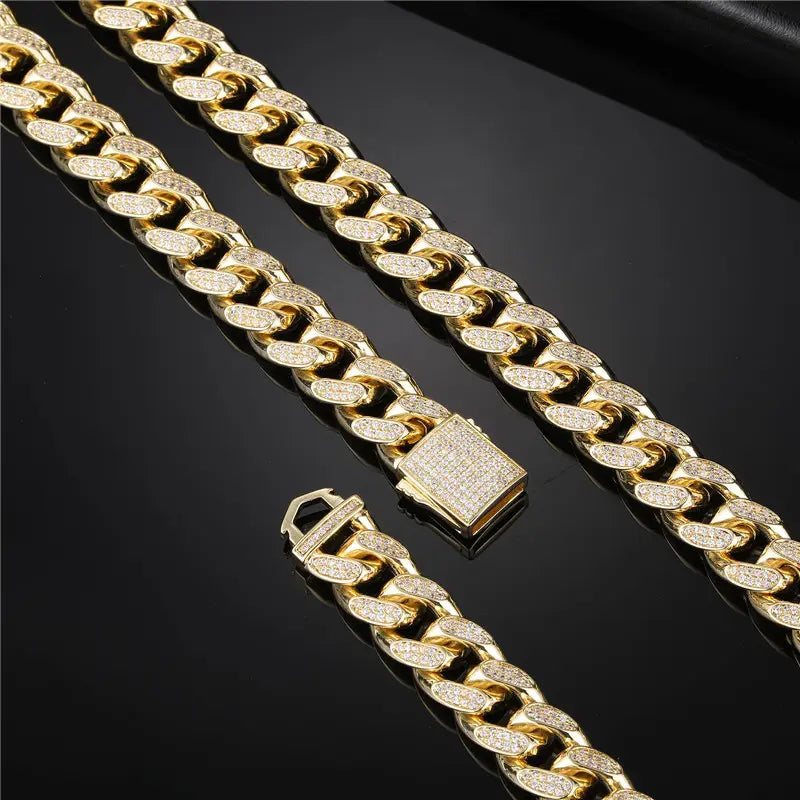 12mm 18k Gold Plated Diamond Cuban Bracelet