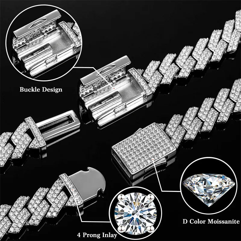 S925 MOISSANITE PRONG CUBAN CHAIN