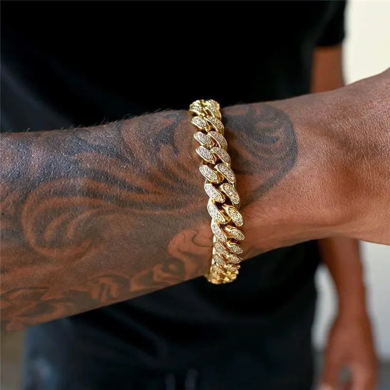 12mm 18k Gold Plated Diamond Cuban Bracelet