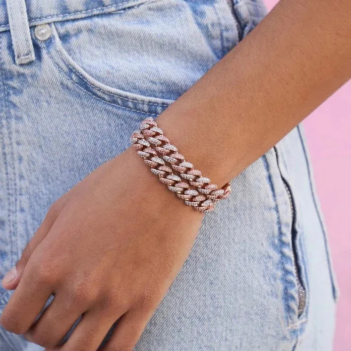 8.5mm ROSE/WHITE GOLD Diamond Cuban Bracelet