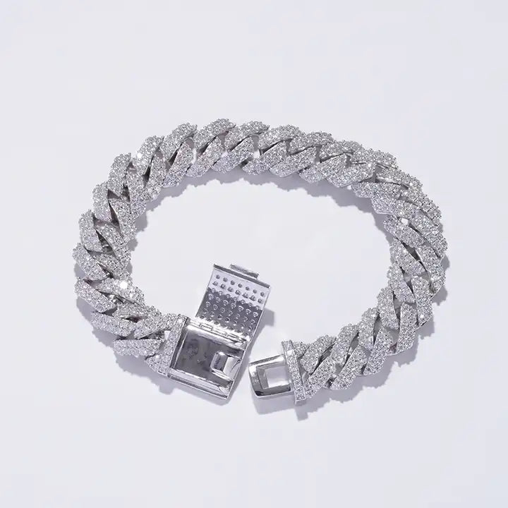 18k GOLD PLATED 12MM  CZ PRONG SETTING CUBAN BRACELET