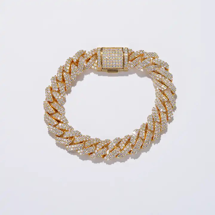 18k GOLD PLATED 12MM  CZ PRONG SETTING CUBAN BRACELET