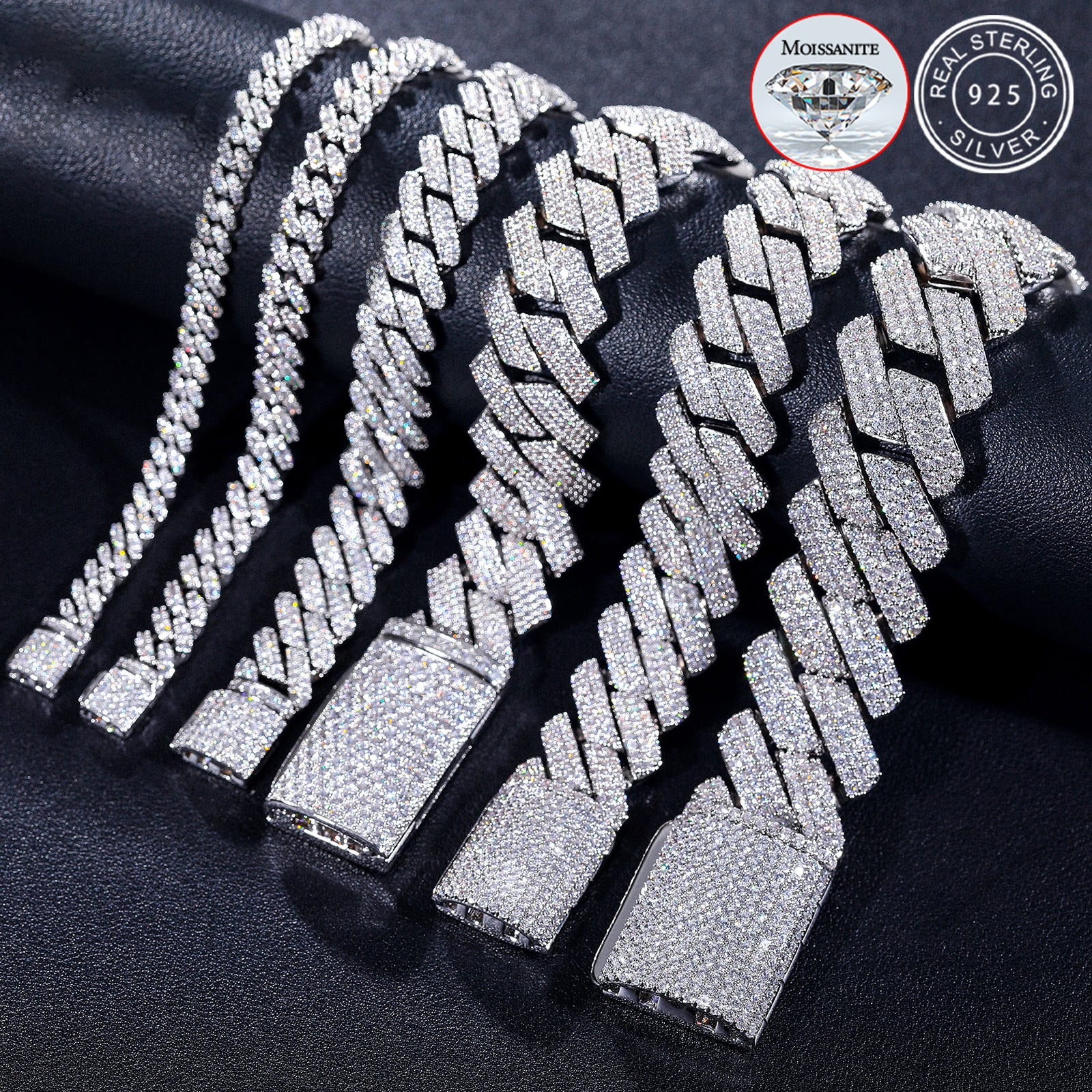 S925 MOISSANITE PRONG CUBAN CHAIN