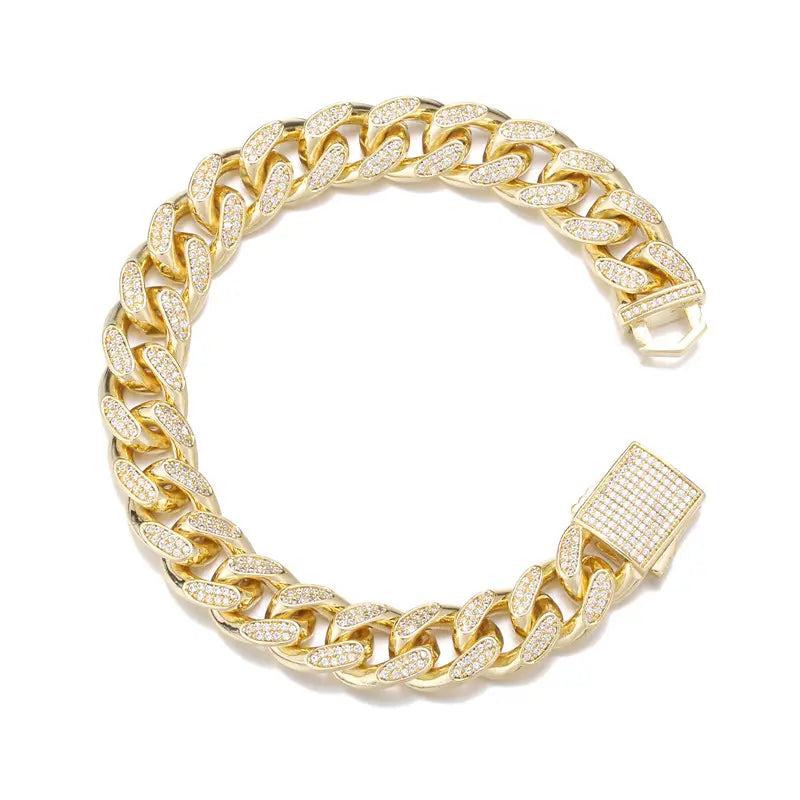 12mm 18k Gold Plated Diamond Cuban Bracelet