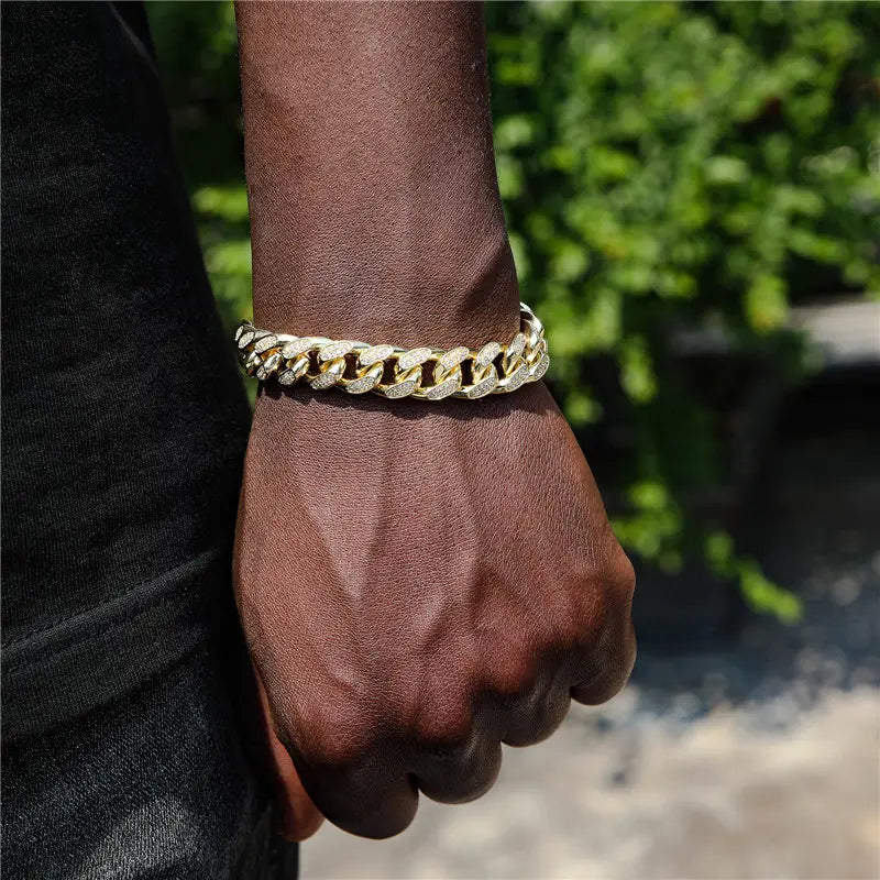 12mm 18k Gold Plated Diamond Cuban Bracelet