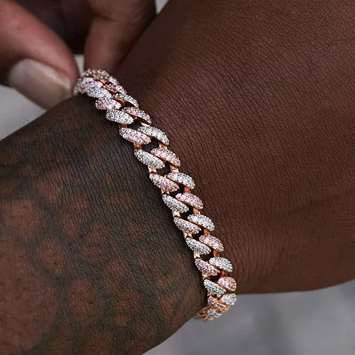 8.5mm ROSE/WHITE GOLD Diamond Cuban Bracelet