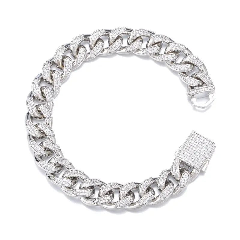 12mm 18k Gold Plated Diamond Cuban Bracelet