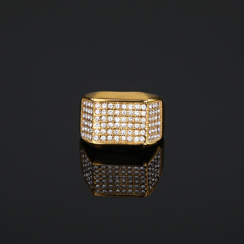 14K Gold Plated Row Iced Ring - {{ cuban link}} Ring