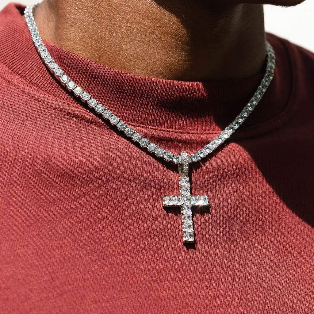 18K Gold Iced Cross Pendant
