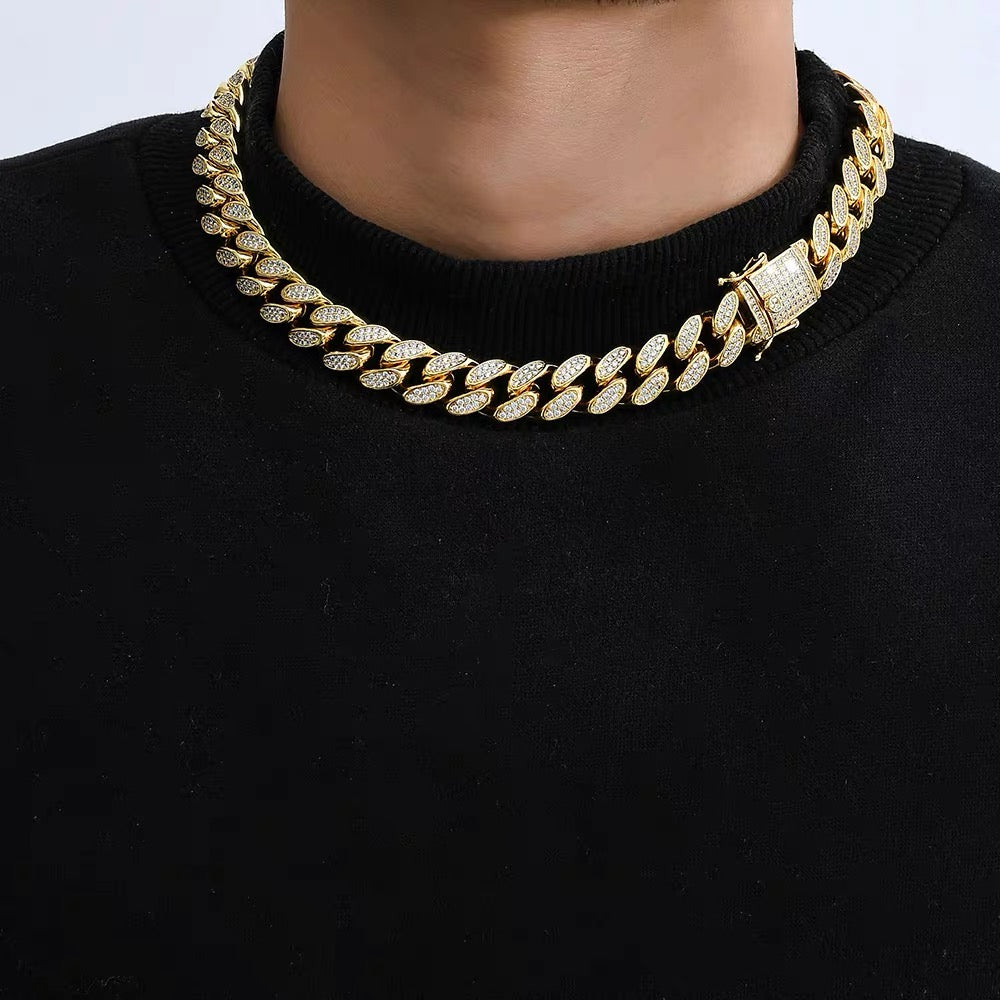 20mm Gold Plated Back Hollowed Out Iced Cuban Chain