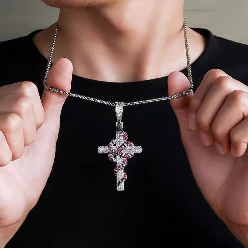 18K Gold Plated Snake Cross Pendant 70mm*35mm