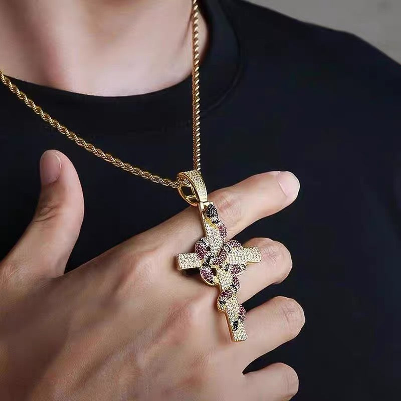 18K Gold Plated Snake Cross Pendant 70mm*35mm