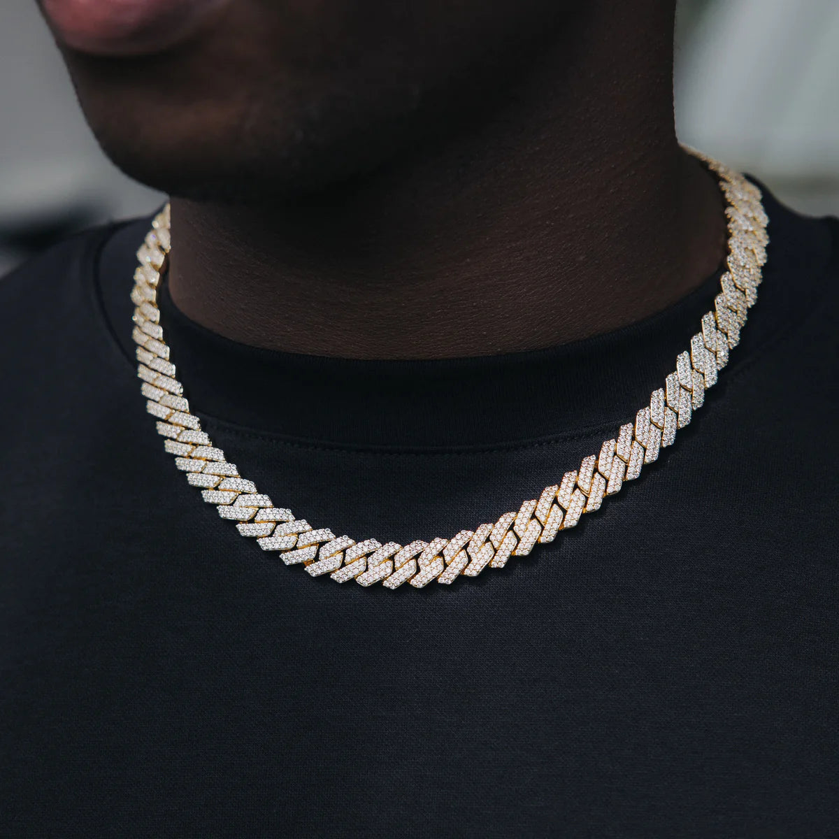 14mm 18K Gold Plated Two-row Prong Cuban Link Chain