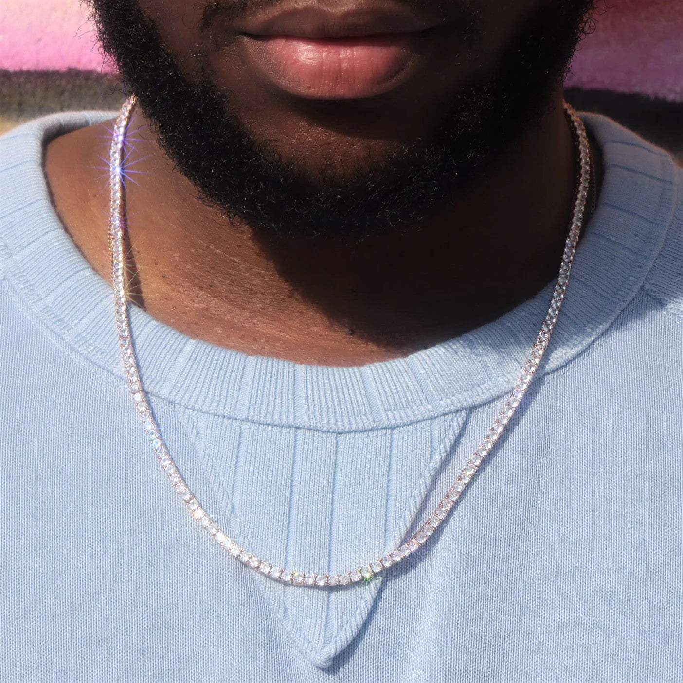 3MM 18K GOLD PLATED ROUND CUT DIAMOND TENNIS CHAIN - {{ cuban link}} Chain