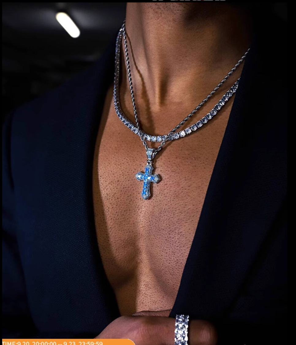 18K GOLD ICED CROSS PENDANT
